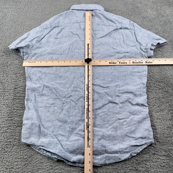 J Crew Shirt Mens Small Medium Blue Linen Blend Slim Fit Short Sleeve Casual - Picture 4 of 9